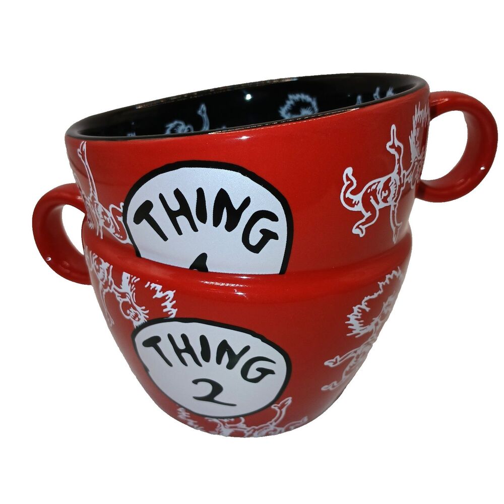 Dr. Seuss Thing 1 & Thing 2 Mug Double Handle Red Ceramic Cup Soup Coffee Mug